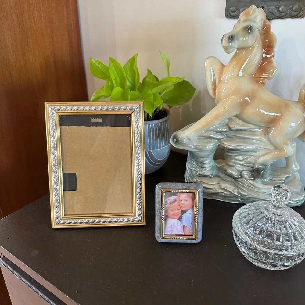 VTG 90's Picture Frame Set 2 Gold Silver Textured 5x7 2x3 Cottagecore Grannycore